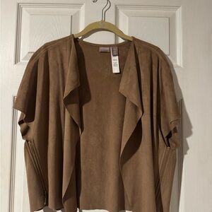 Chico's Tan Suede Open Front Shrug